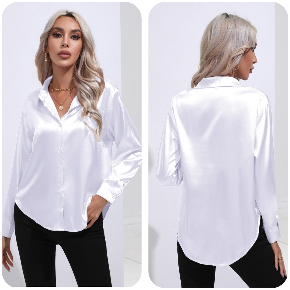 White Collared Neck Buttoned Long Sleeve Shirt